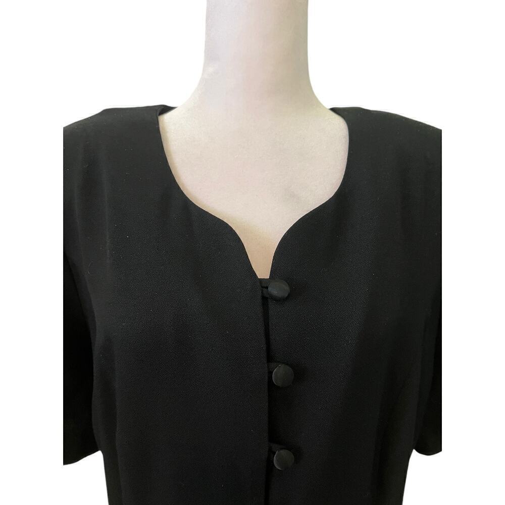 Vintage Dawn Joy II Black Long USA Button Down w/Satin Buttons Dress  16W​ - Picture 9 of 10